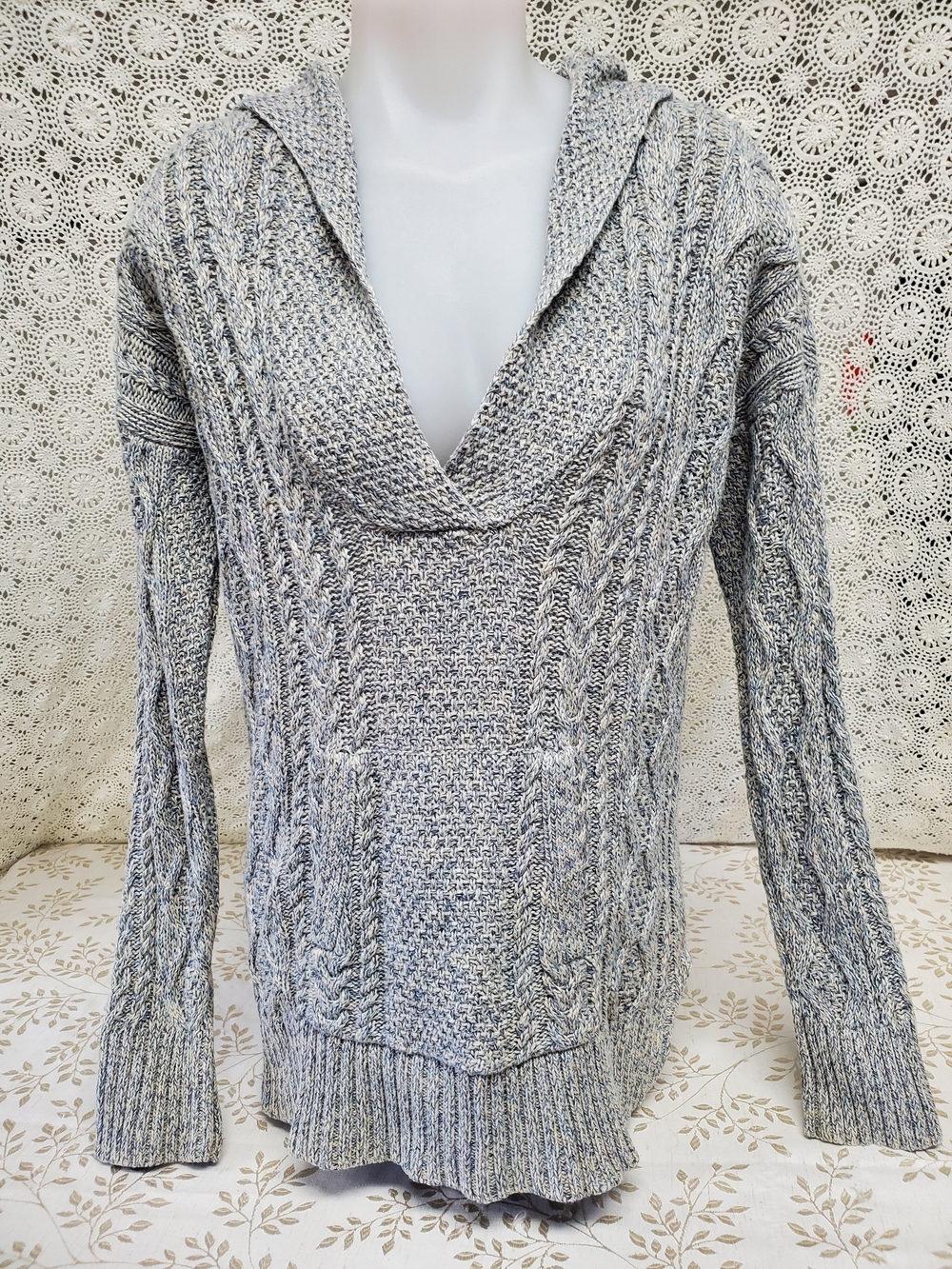 Lauren Ralph Lauren Heather Gray Cable Hoodie Sweater